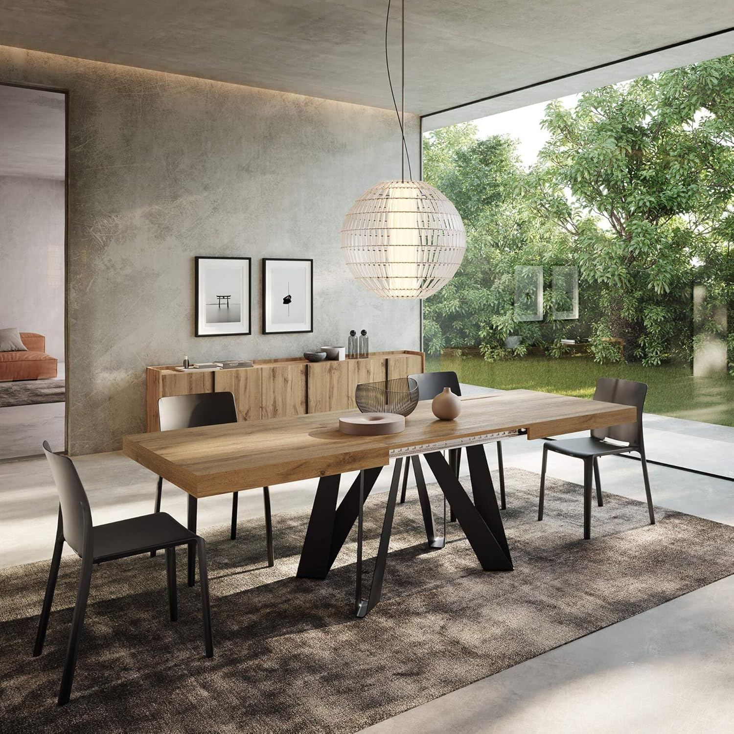 Mobili Fiver, Romina Extendable Table 140(220) x90 cm, Rustic Oak with Black Iron Legs, Made In Italy