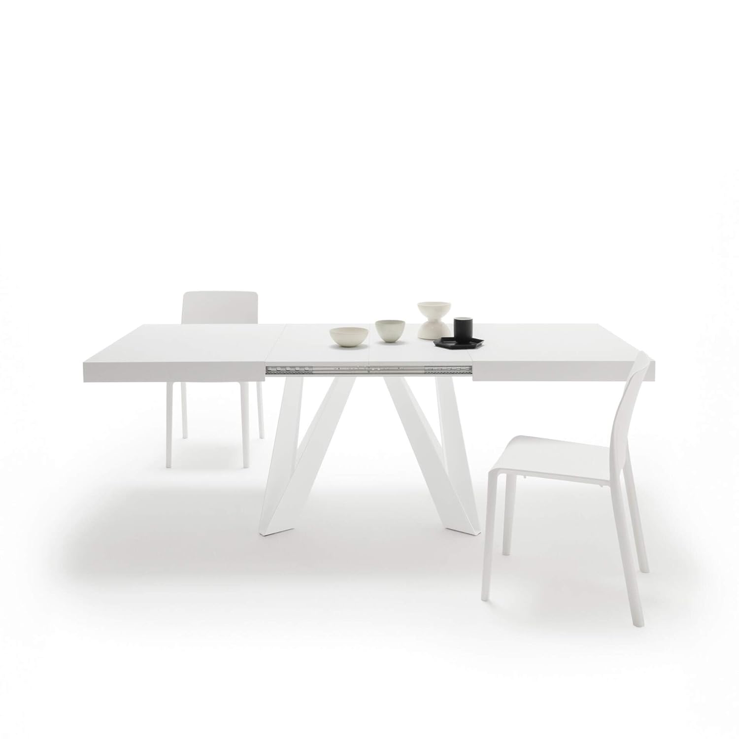 Mobili Fiver, Romina Extendable Table 140(220) x90 cm, White with White Iron Legs, Made In Italy