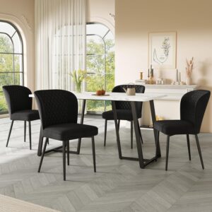 ModernLuxe Dining Table in Marble Pattern, Metal Frame Rectangular Kitchen Table with Slanted Support Legs for Dining Room Living Room, Adjustable Feet, 140x80x75cm, White...