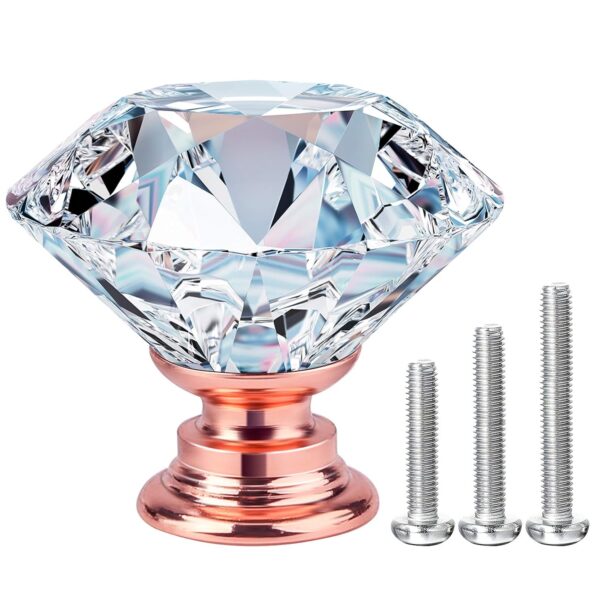 Mostfun 15Pack 30mm Crystal Glass Door Cabinet Knobs Diamond Cut Drawer Handles for Cupboards Wardrobes Drawers Home Decoration with 3 Lengths of Screws (Rose Gold)