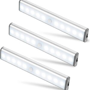 Moston 3 Pack Upgraded USB Rechargeable 10 LED Magnetic Motion Sensor Night Light,Dusk to Dawn Photocell,Auto On/Off.Portable,Cordless,Stick-on Anywhere for...