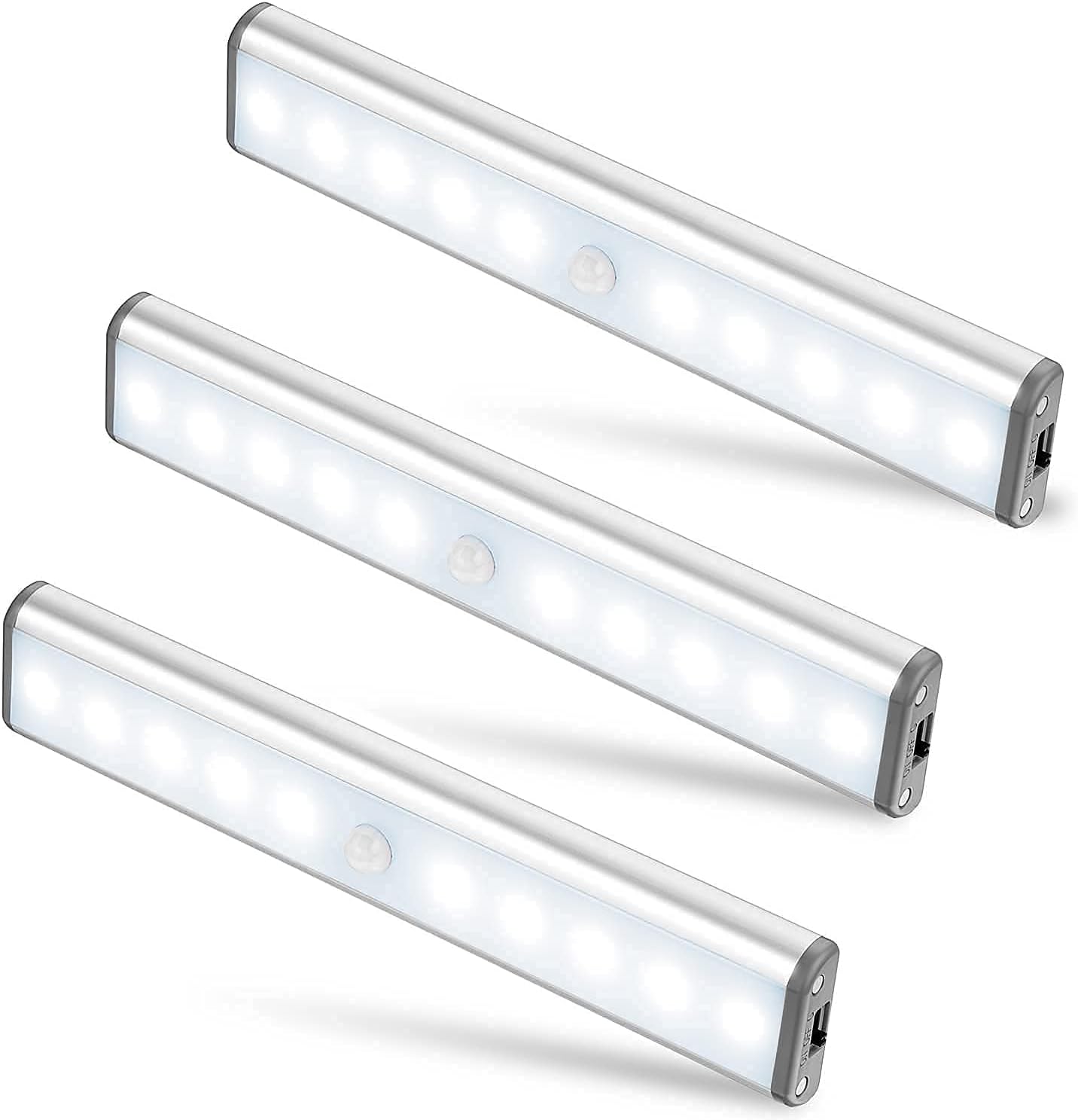 Moston 3 Pack Upgraded USB Rechargeable 10 LED Magnetic Motion Sensor Night Light,Dusk to Dawn Photocell,Auto On/Off.Portable,Cordless,Stick-on Anywhere for...