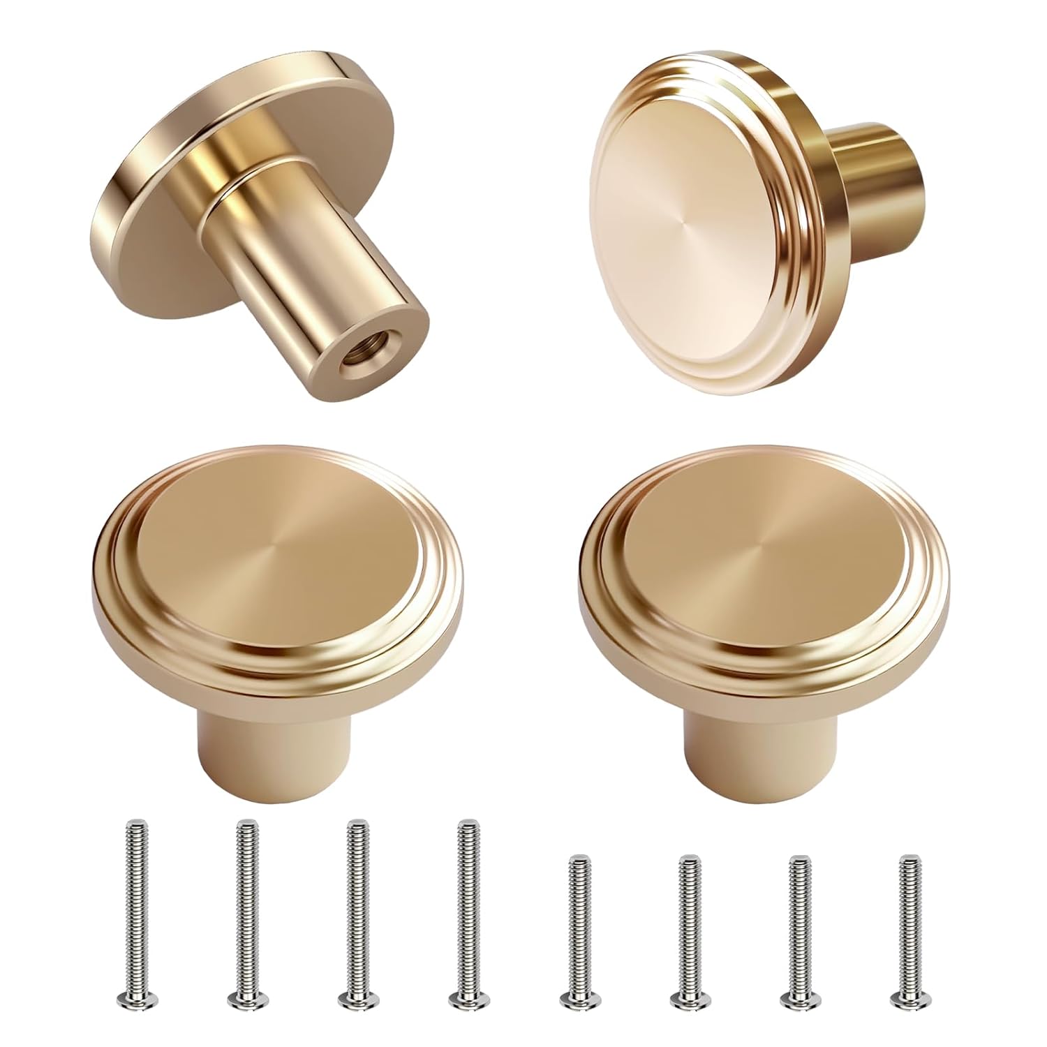MOXYOY 4 Pcs Round Cabinet Knobs,25mm Round Dresser Drawer Knobs,Gold Brass Drawer Knob,Single Hole Cupboard Door Handles,Door Knob and Handles,for Home Decorating, Cupboard,...