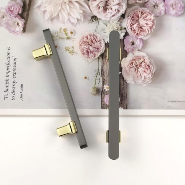 Pexintek 2 Pack Cabinet Handles Golden Modern, 96mm Hole Spacing Furniture Door Kitchen Drawer Vintage for Cupboards, Chest of Drawers (Gold and Grey)