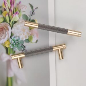 Pexintek 6 Pack Gold Modern Cabinet Handles 96mm Hole Centers Kitchen Bathroom bedrooms Study Furniture Door Vintage Pulls with Screws for Cupboards Drawer Wardrobe Dresser...