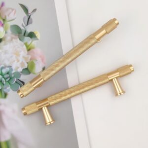 Pexintek Pack of 2 Cabinet Handles Gold Modern Furniture Handles, 96mm Hole Spacing Door Handles Kitchen Drawer Handles, Vintage Handles for Kitchen Cupboards, Chest of Drawers...