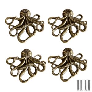 Powerful 4 Pcs Octopuc Drawer Knobs, Vintage Cabinet Knobs Drawer Handles with 8 Pcs Screw, for Dresser, Cabinet, Wardrobe, Cupboard, Bathroom, Office