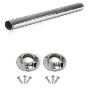 Round Rail 25mm Wardrobe Polished Chrome Hanging Tube Cut to Size + END SUPPORTS and SCREWS (500mm (0.5m) ~19.7″)