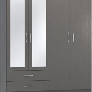 Seconique Nevada 4 Door 2 Drawer Wardrobe in 3D Effect Grey