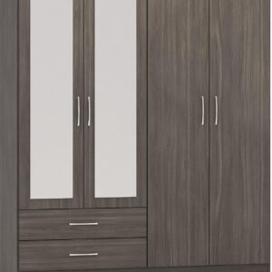 Seconique Nevada 4 Door 2 Drawer Wardrobe in Black Wood Grain