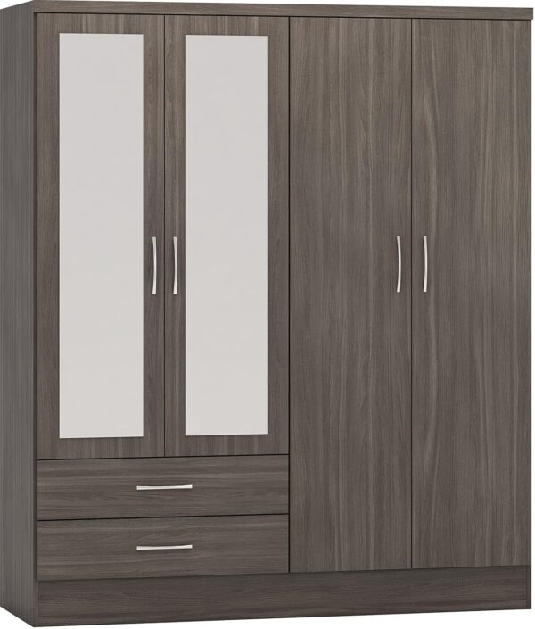 Seconique Nevada 4 Door 2 Drawer Wardrobe in Black Wood Grain