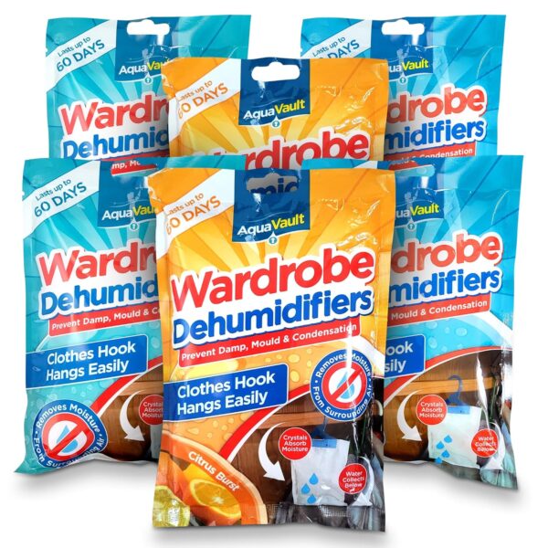 SOL 6pk Wardrobe Dehumidifiers for Home, Hanging Dehumidifier Bags for Wardrobe Prevents Damp, Mould and Condensation, Moisture Absorber for Clothes, Long-Lasting, Perfect for...