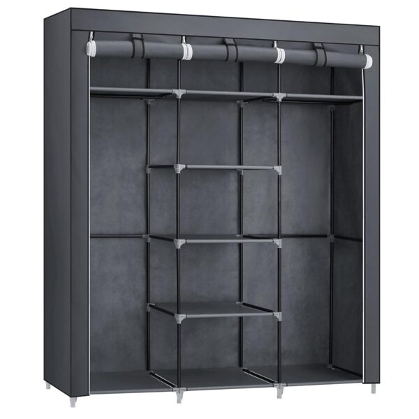 SONGMICS Canvas Wardrobe Bedroom Furniture Cupboard Clothes Storage Organiser Gray 175 x 150 x 45 cm RYG12G, Gery