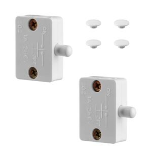 Tabanzhe Cupboard Door Switch-2 Pack Cupboard Door Light Switch 1A 250V Auto Light Control Switch Push to Break Light Door Switch for Cabinet Wardrobe Doors(White)