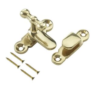 TERF® Showcase Type Catch Polished Brass 40mm Door Turn Catches Cupboard Cabinet Wardrobe Latch Catch Lock Gate Shed Door Rabbit Hutch Thumb Turn Button with Fixing Screw - Pack...