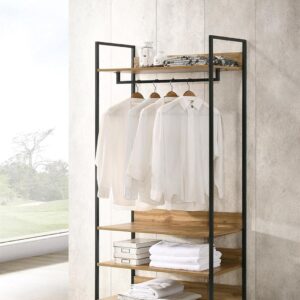 Timber Art Design UK Zahra Double Open Wardrobe Cupboard with 4 Shelves Storage Unit Clothes Rail Stand Rack Modern Furniture For Bedroom Living Room Hallway - H 180 x W 83.8 x...