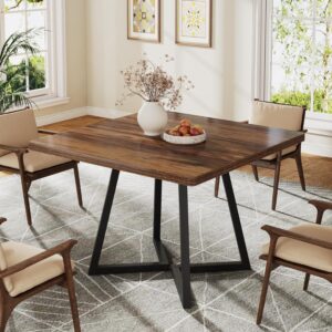 Tribesigns Dining Table for 4, industrial style, sturdy metal frame, 80 x 80 x 75 cm kitchen table for dining room, living room, apartment, rustic brown