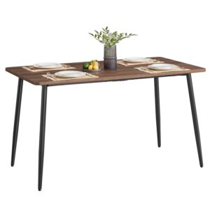VASAGLE Dining Table, Dining Room Table, Seats 4-6 People, Modern Farmhouse, Heat-Resistant Surface, Quick Assembly, 75 x 140 x 75 cm, Natural Walnut and Ink Black KDT100K02