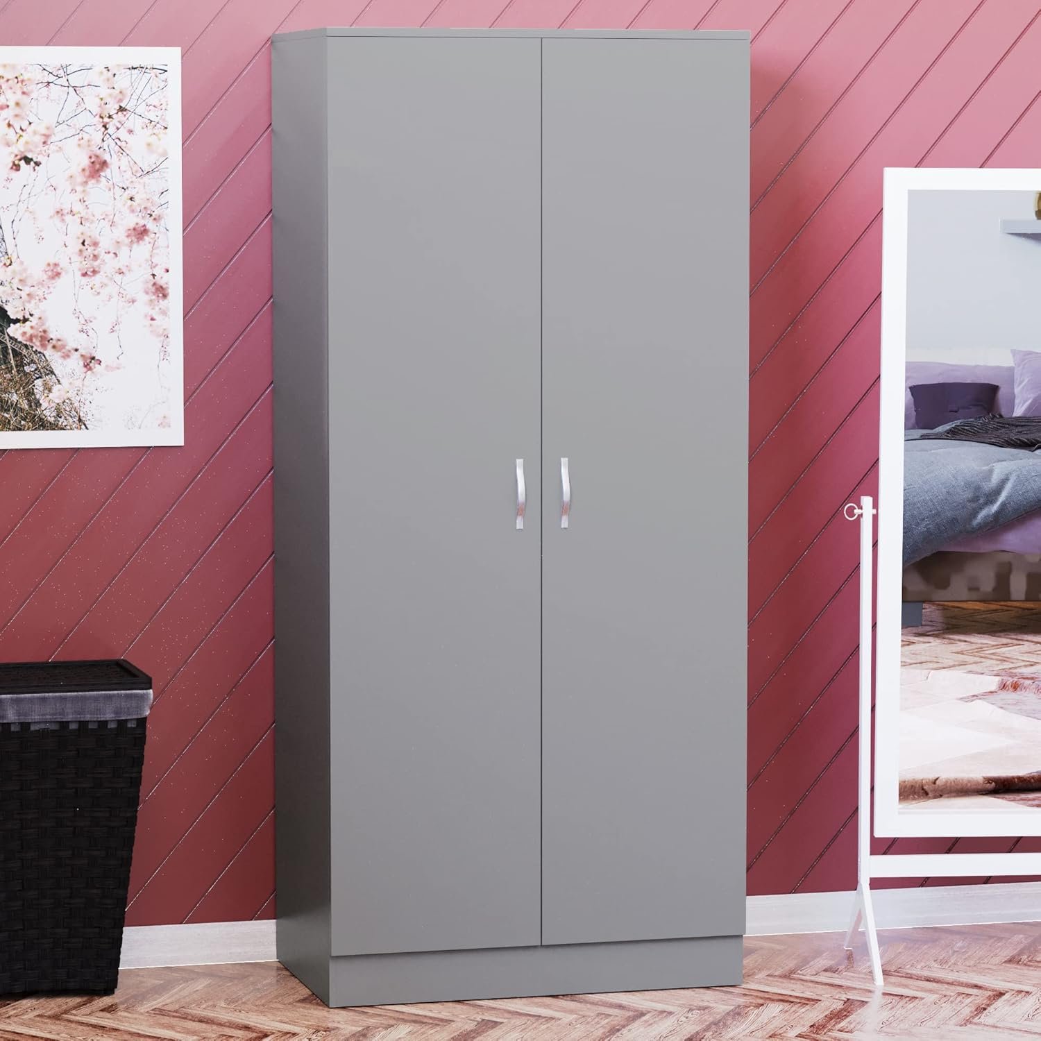 Vida Designs Riano Wardrobe, With Shelf & Hanging Rail Bedroom Storage Furniture (Grey, 2 Door)