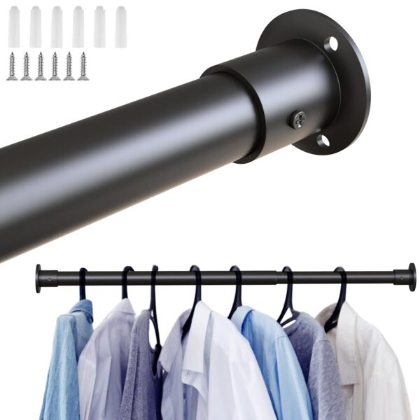 Vivo Technologies Extendable Wardrobe Rod, Black Stainless Steel Retractable Wardrobe Rail Heavy Duty Adjustable Clothes Rail Hanging Pole for Wardrobe Cabinet Cupboard Balcony...