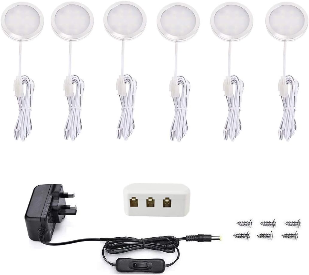 Vlio Under Cabinet Light Kit, Set of 6, LED Puck Lights, 15W, 1500LM, Warm White, Display Cabinet Lighting, Disc Light for Kitchen, Closet, Counter, Cupboard, Shelf, Wardrobe...