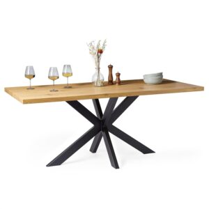 VonHaus Dining Table - 6 Seater Kitchen Table for Dining Room - Rectangular Light Wood Effect Dinner Tabletop for 6 People - Industrial Design with Black Cross Leg Base - W150cm...