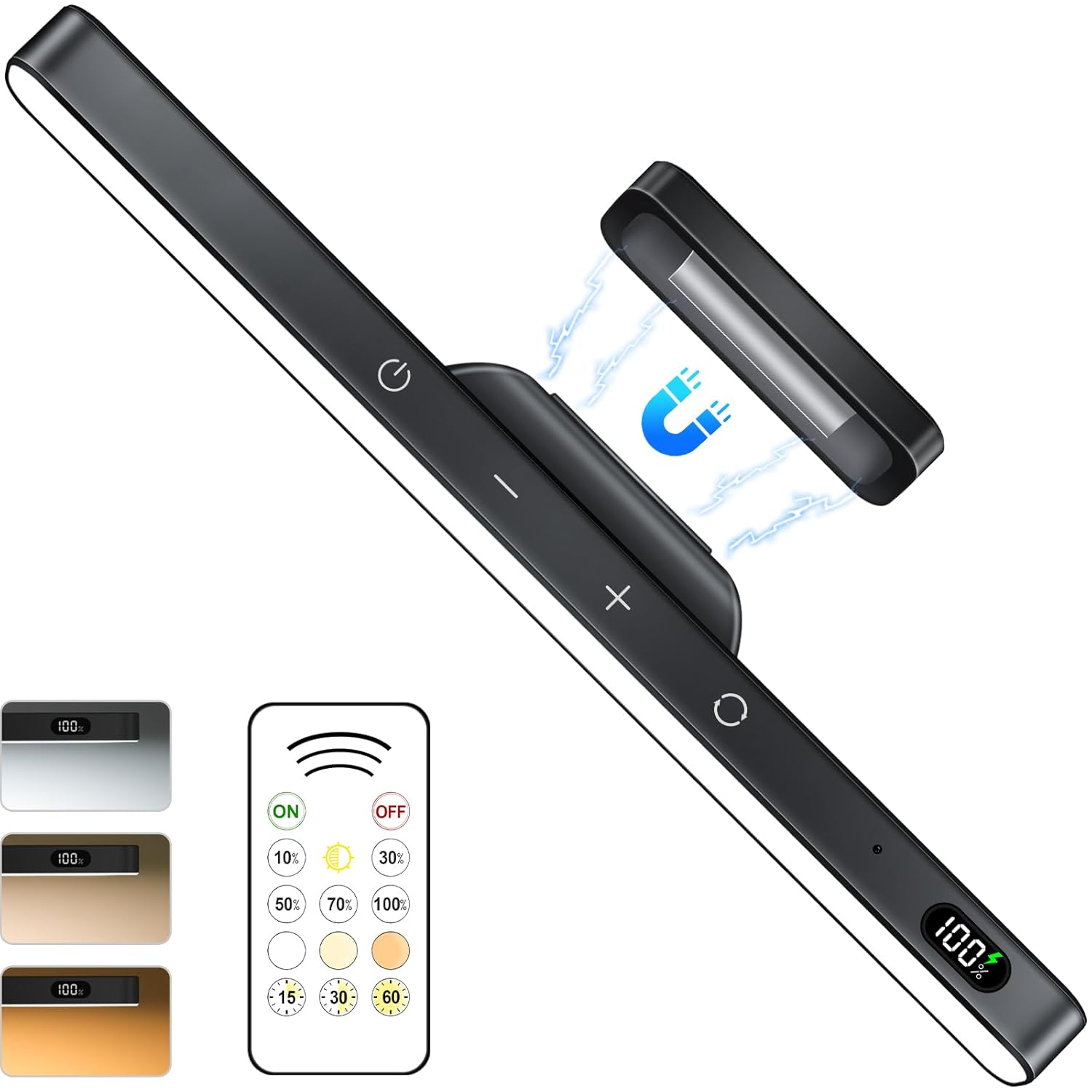 WILLED 5W Under Cupboard Kitchen Lights with Remote Control,3 Colors Adjustable Mirror Lights,2500mAh Rechargeable Battery Light, Magnetic Stick On Touch Light for...