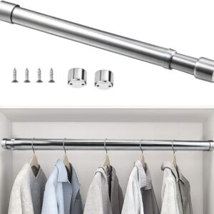 XAVSWRDE 25mm Extendable Wardrobe Rod Stainless Steel Wardrobe Rail Tube Clothes Hanging Pole Heavy Duty Round Extensible Closet Bar with End Sockets for Wardrobe...