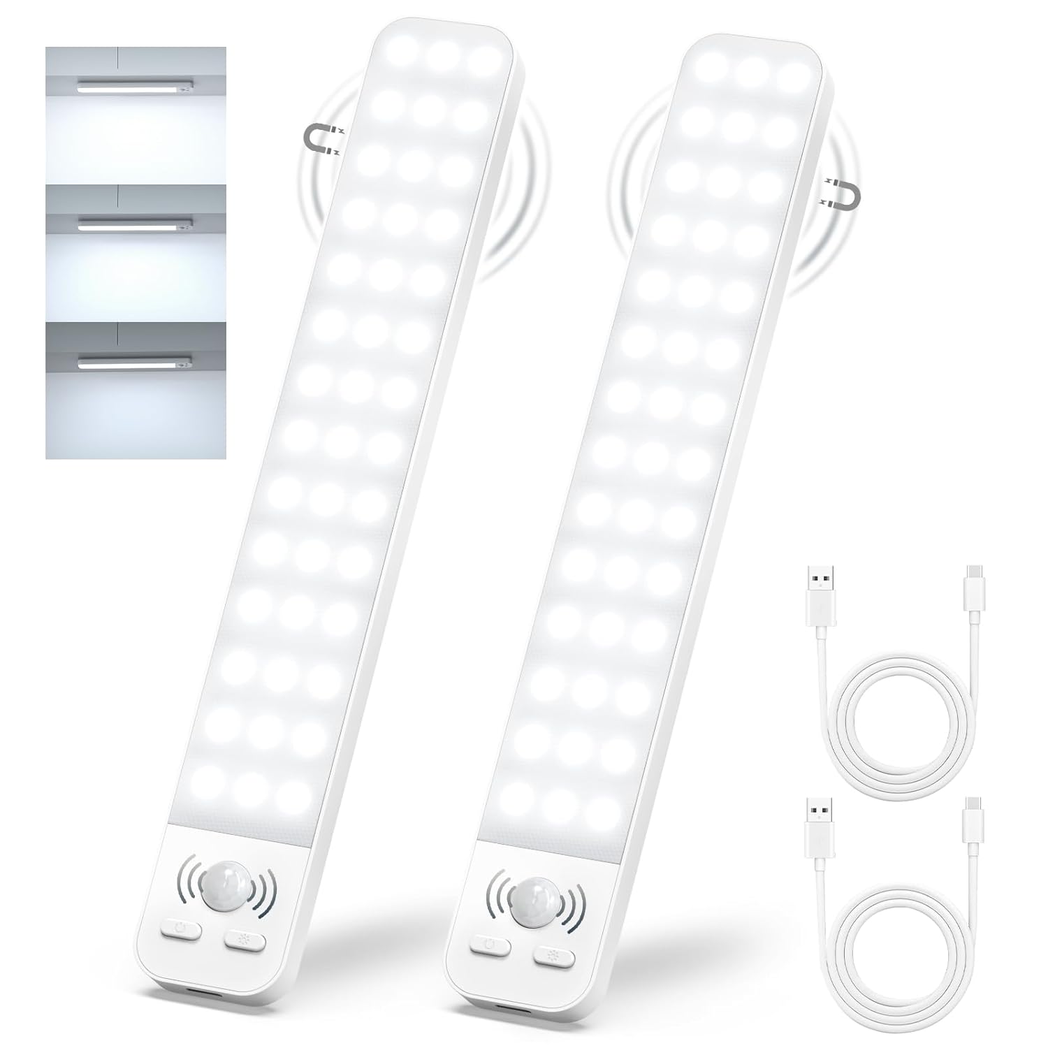 Ylatoial Under Cabinet Lights, 25cm 2000mAh Cupboard Lights Motion Sensor Indoor 6500K Brightness Adjustable 42LEDs Cabinet Lighting USB Rechargeable Wardrobe Light Magnetic for...