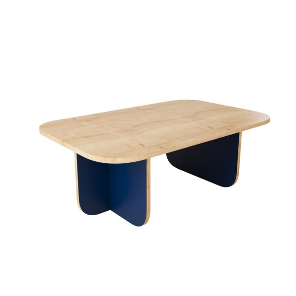 Bimossa Beca Oak & Light Grey Coffee Table - Sleek 100cm Living Room Table with Curved Corners, Modern Design, Perfect for a Stylish Space (Oak & Blue)