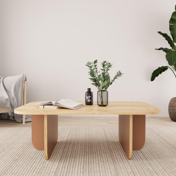 Bimossa Beca Oak & Light Grey Coffee Table - Sleek 100cm Living Room Table with Curved Corners, Modern Design, Perfect for a Stylish Space (Oak & Terracotta)