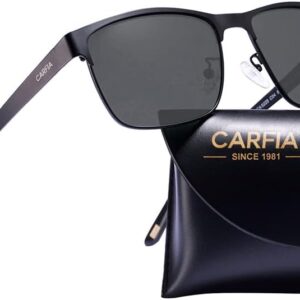 CARFIA UV Protection Mens Sunglasses Polarised Mirrored Glasses for Driving Hiking Baseball, Square Frame…