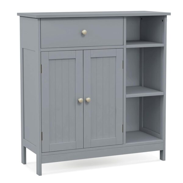 COSTWAY Bathroom Floor Cabinet, Freestanding Storage Cupboard with Drawer, Double Doors and Adjustable Shelves, Wooden Side Cabinet Organizer Unit for Bathroom Living Room...