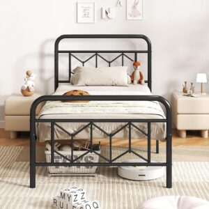 COSTWAY Single/Double/King Size Bed Frame, 3FT/4FT6/5FT Metal Platform Bed Base with High Headboard, Footboard and 32cm Underbed Storage, Metal Slats Support Mattress...
