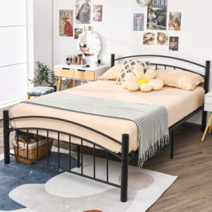 COSTWAY Single/Double Metal Bed Frame, 3FT/4FT6/5FT Platform Bed with Headboard, Footboard and Underbed Storage Space, Slat Support Bedstead Base Mattress Foundation, No Box...