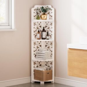 Dripex White Corner Shelf, Free Standing Shelf, Floor Storage Unit for Bathroom, Living Room or Bedroom(4 Tier Baroque Style)