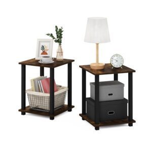 Furinno 2-Pack End, Side Table, Nightstand, Composite wood, Amber Pine/Black, Set of 2, 39.6 x 39.6 cm (2-Pack)