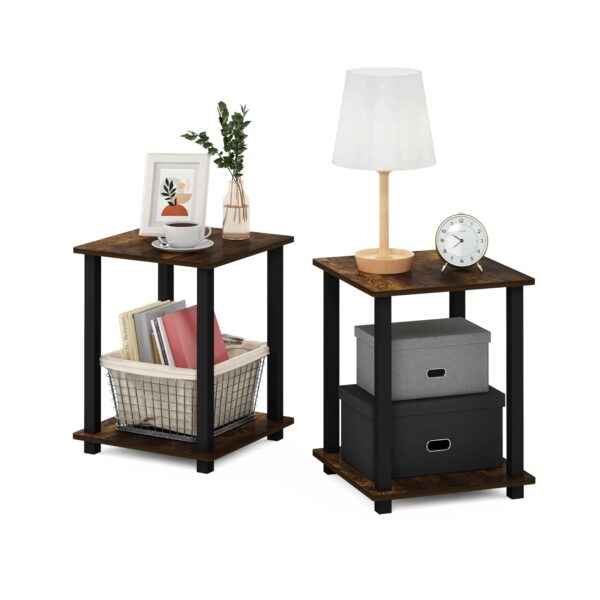 Furinno 2-Pack End, Side Table, Nightstand, Composite wood, Amber Pine/Black, Set of 2, 39.6 x 39.6 cm (2-Pack)