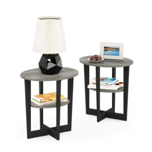 FURINNO 215019GYWBK Coffee Table, 2-Pack, French Oak Grey/Black