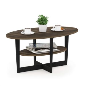 Furinno JAYA Oval Coffee Table, Side Table, Columbia Walnut/Black