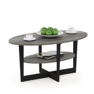Furinno JAYA Oval Coffee Table, Side Table, French Oak/Black