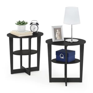 Furinno JAYA Oval Side Table, Nightstand, Walnut, 2-Pack