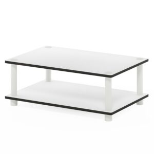 Furinno Just 2-Tier No Tools Coffee Table, White w/White Tube