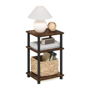 Furinno Just 3-Tier Turn-N-Tube End Table, 1-Pack, Amber Pine/Black