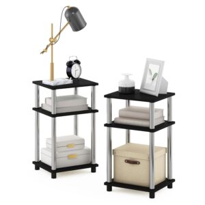 Furinno Just 3-Tier Turn-N-Tube End Table, Side Table, Nightstand, Americano/Chrome, 2-Pack