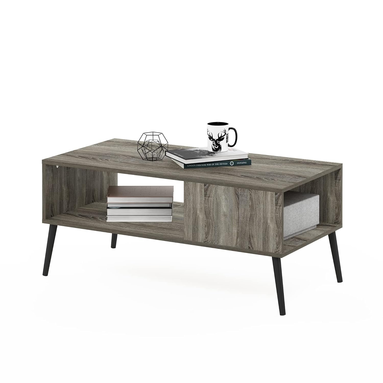 Furinno Mid Century Style Coffee Table with Wood Legs, Engineered, French Oak, 50.01 (D) x 100 (W) x 45.01 (H) cm