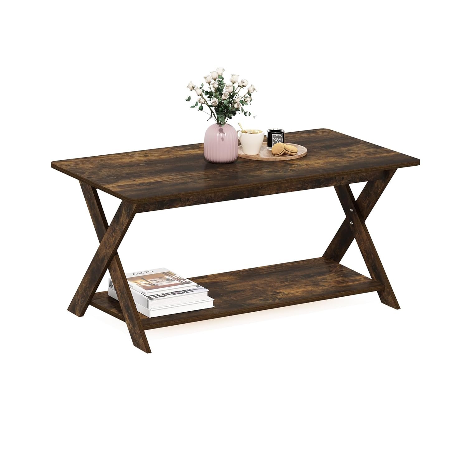 Furinno Modern Simplistic Criss-Crossed Coffee Table, Amber Pine