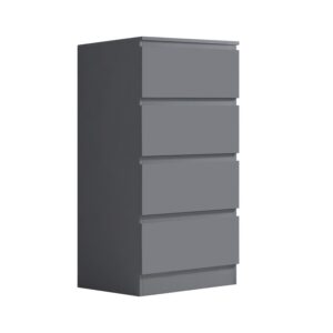 FWStyle Matt Dark Grey Modern Bedroom Furniture Chest of Drawers, Slim Tall 4 Drawer Chest - H99 X W40 X D40cm