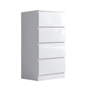 FWStyle Modern Bedroom Furniture Chest of Drawers, Slim Tall 4 Drawer Chest, White Gloss