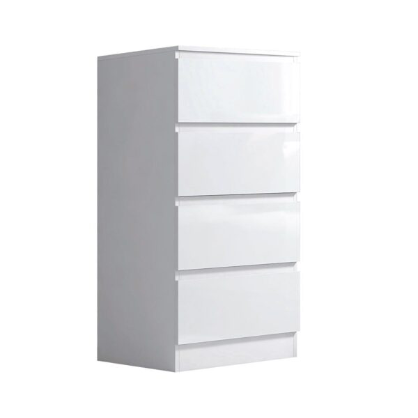 FWStyle Modern Bedroom Furniture Chest of Drawers, Slim Tall 4 Drawer Chest, White Gloss